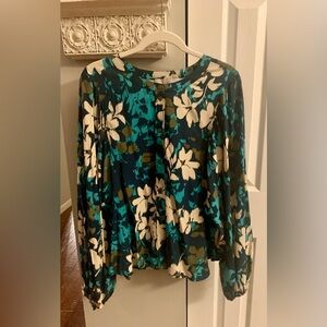 LOFT Floral Blouse - Teal, White, and Green NWT - L